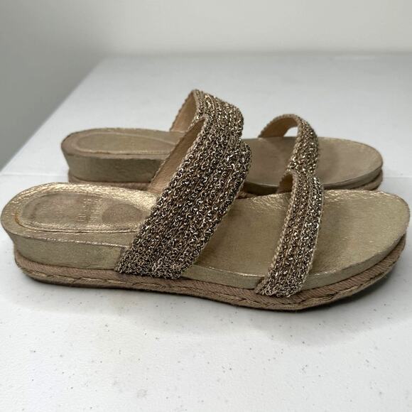 Eileen Fisher Fresh Platinum/Gold Metallic Jute Chain Slide Sandals, Size 9 - Picture 3 of 9
